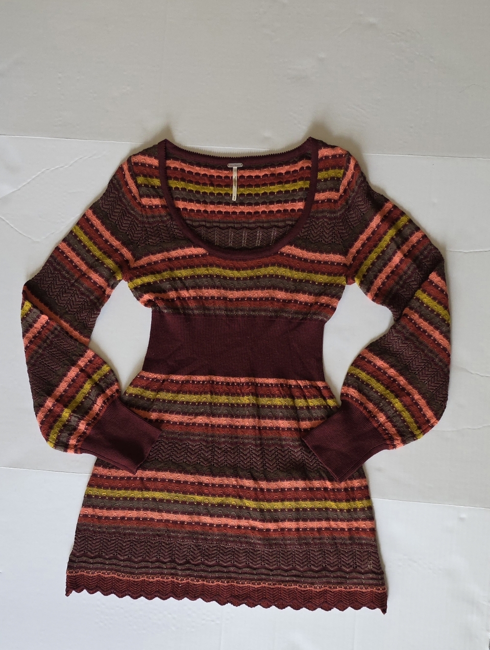Free People Boho Knit Mini Sweter Dress Vintage Striped Indie Cottagecore Indie - Picture 2 of 7